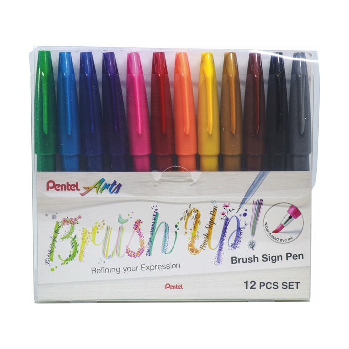Pentel - Arts Brush Sign Pen 12er Set Lettering