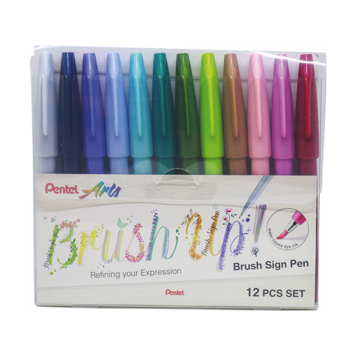 Pentel - Arts Brush Sign Pen 12er Set Pastell